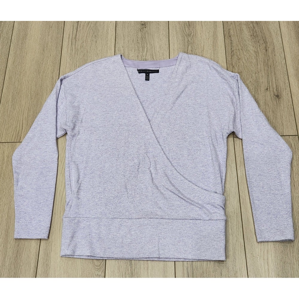 White House Black Market Lilac Purple Faux Wrap‎ Long Sleeve Knit Top Womens M